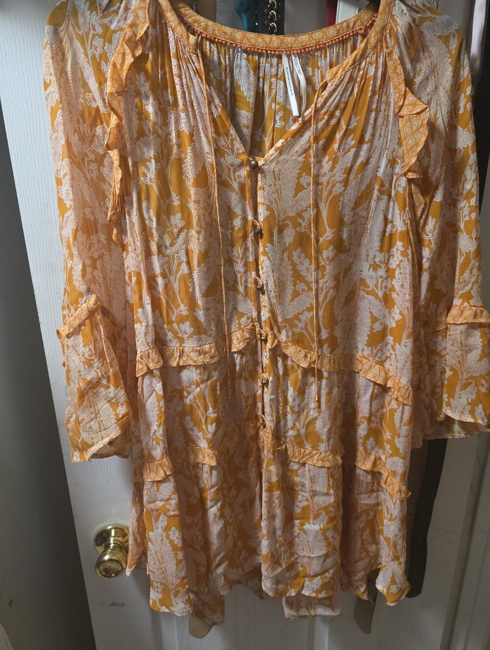 Beautiful Lightweight Floral Tiered Tunic Orange And Cream Large